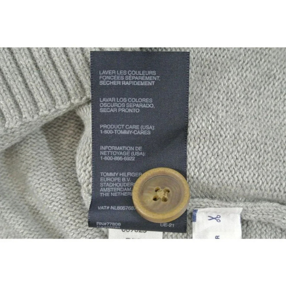 Tommy Hilfiger  Sweater Shawl Neck Button Gray Knit Mens Large 100% Cotton - Picture 11 of 11